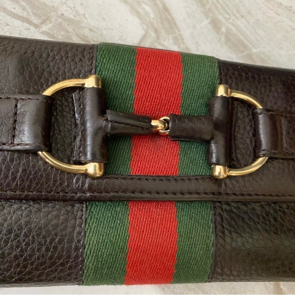 GUCCI GG Leather Horsebit Wallet to Crossbody Shoulder Bag ๐ผ Dark Brown - Picture 9 of 14